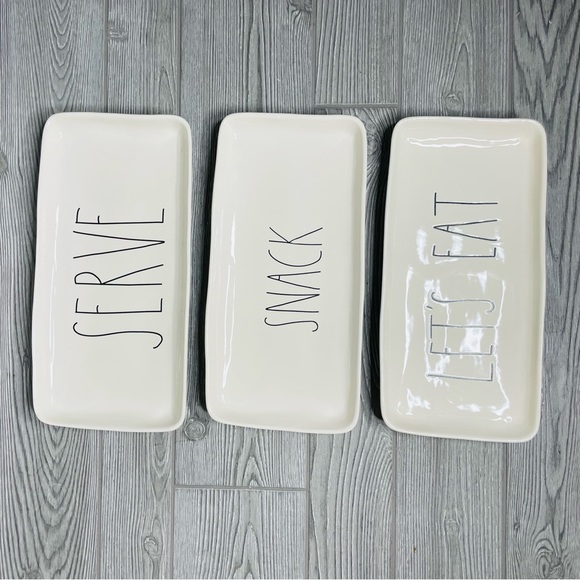 Rae Dunn 3 large ceramic charcuterie board trays “ serve “ “ let’s eat “ “snack” - Picture 2 of 6